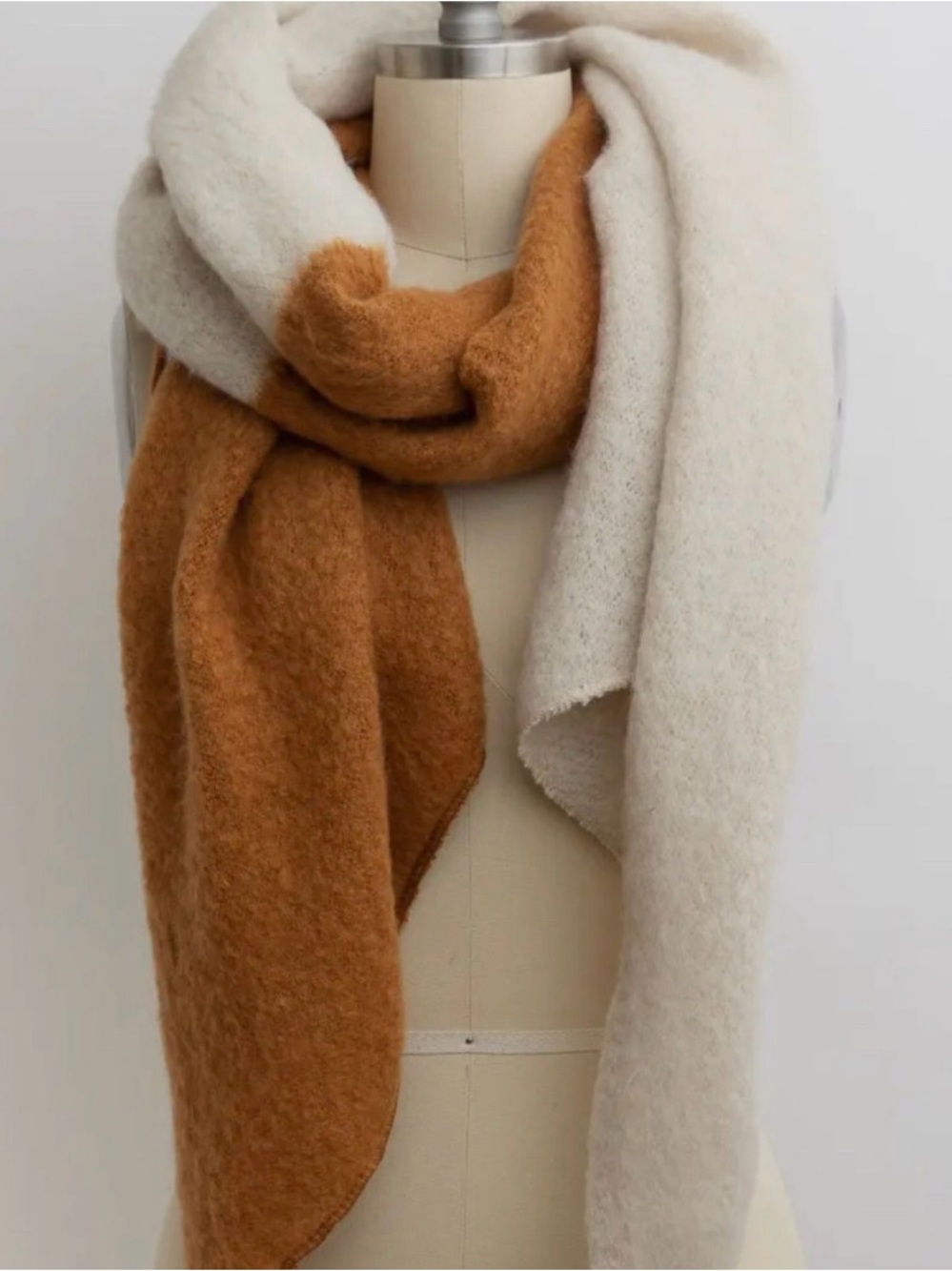 Cozy Two-Tone Wool Blend Scarf - Cream & Camel